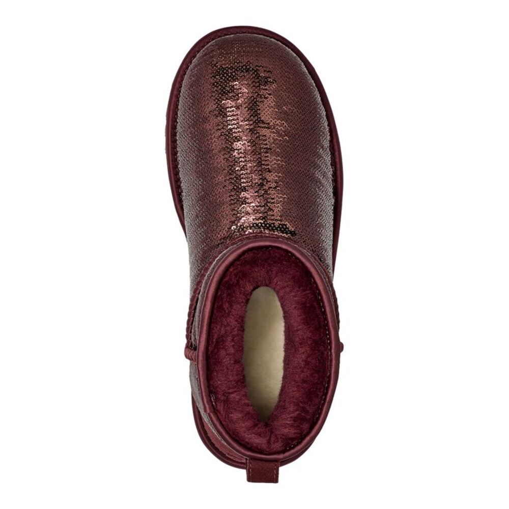 UGG Womens Burgundy Silk Trim Ultra Mini Mirror Ball Platform Winter Boots 5 - Picture 3 of 4